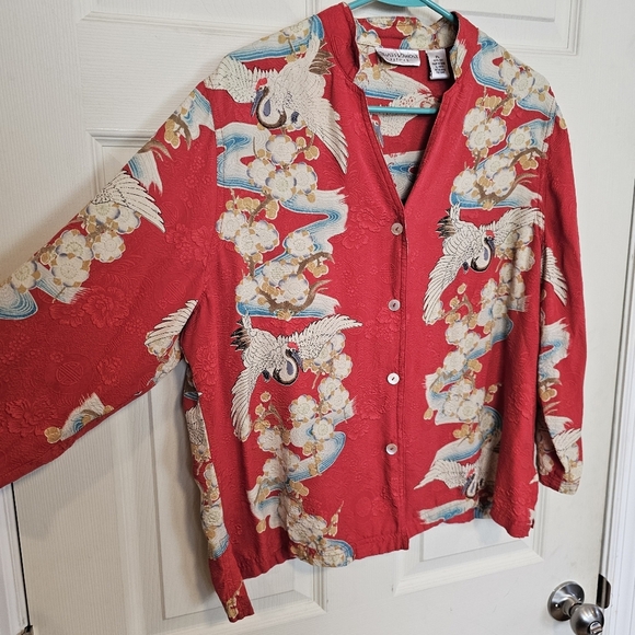 Vintage Silk Ornate Crane Button Down Blouse - Picture 5 of 6